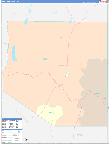 White Pine County, NV Wall Map